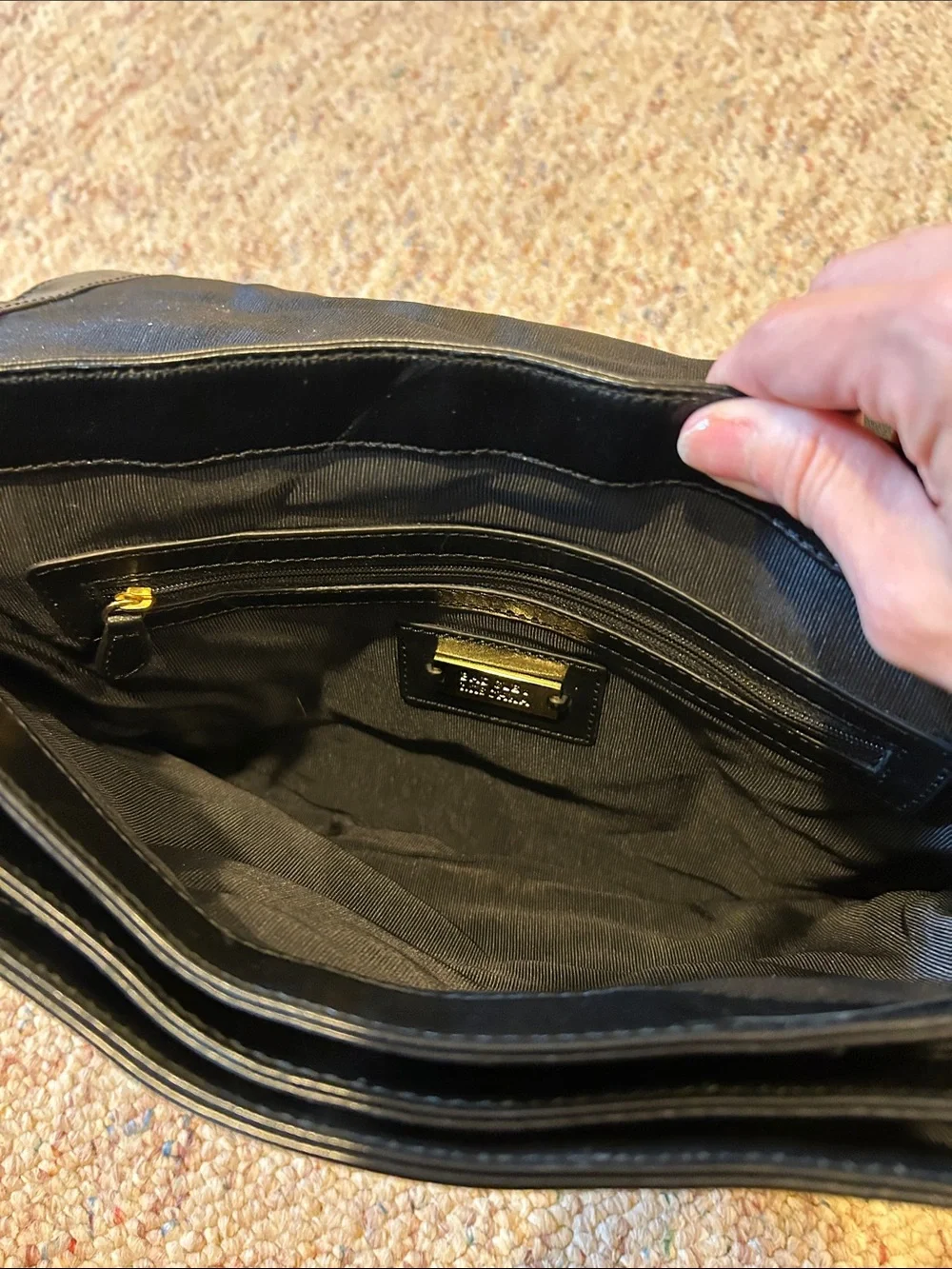 Badgley Mischka Black Leather Satchel with Gold Hardware